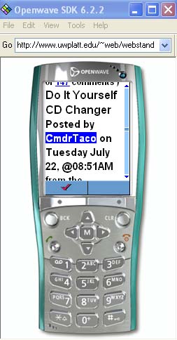[������������� ������� ����������� Slashdot, ������ �� ����� � Openwave Phone Simulator. ���������� �� �������� � ������������ �� ������ �� �������� ������.]